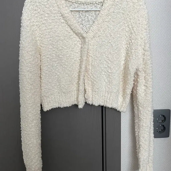 [BUNJANG] V-Neck Fleece Cardigan - Ivory / 브이넥 양털 가디건 아이보리
