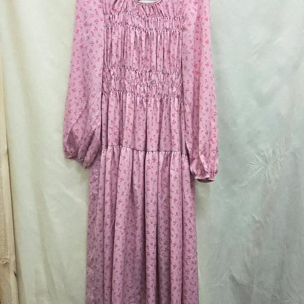 [BUNJANG] Chiffon Floral Shirring Long Dress / 쉬폰 꽃무늬 셔링 롱 원피스