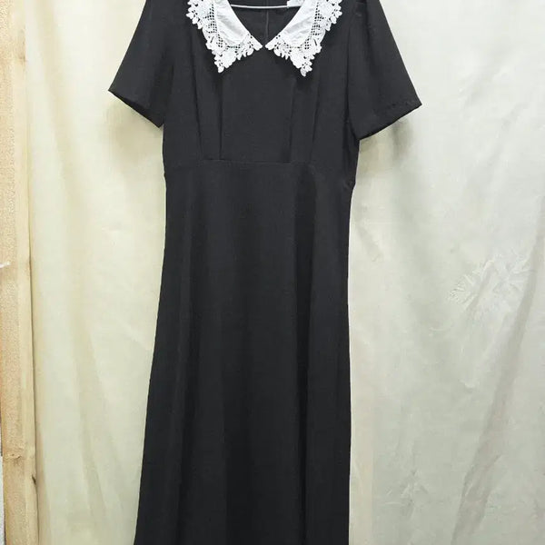 [BUNJANG] Black Lace Collar Dress / 레이스 칼라 블랙 원피스