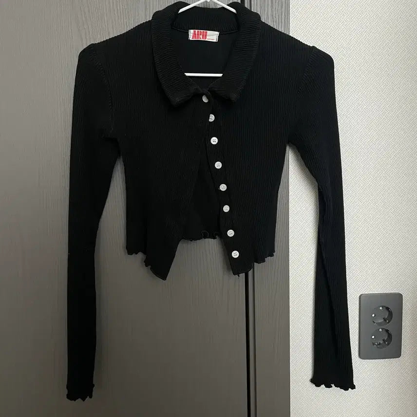 [BUNJANG] Ribbed Collar Cardigan Black / 골지 카라 가디건 블랙