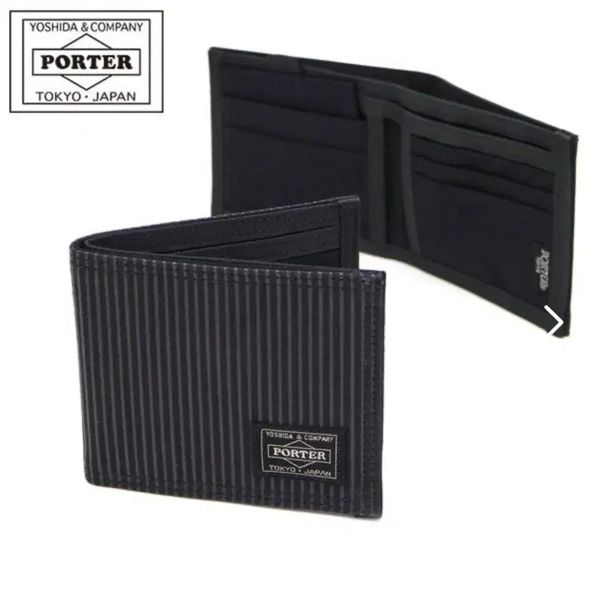 [BUNJANG] Yoshida Porter Drawing Black Stripe Bifold Wallet / 요시다포터 PORTER 드로잉 블랙 스트라이프 반지갑