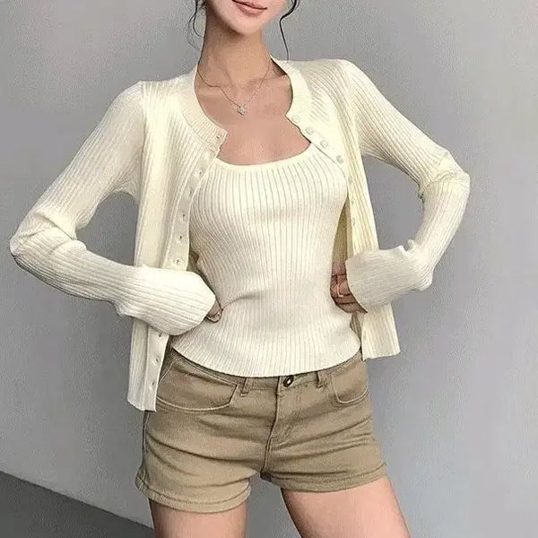 [BUNJANG] Sleeveless Cardigan Set / 새상품)나시 가디건 세트
