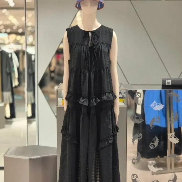 [BUNJANG] Lucky Chouette Black Frill Long Dress / 럭키슈에뜨 블랙 프릴 롱 원피스