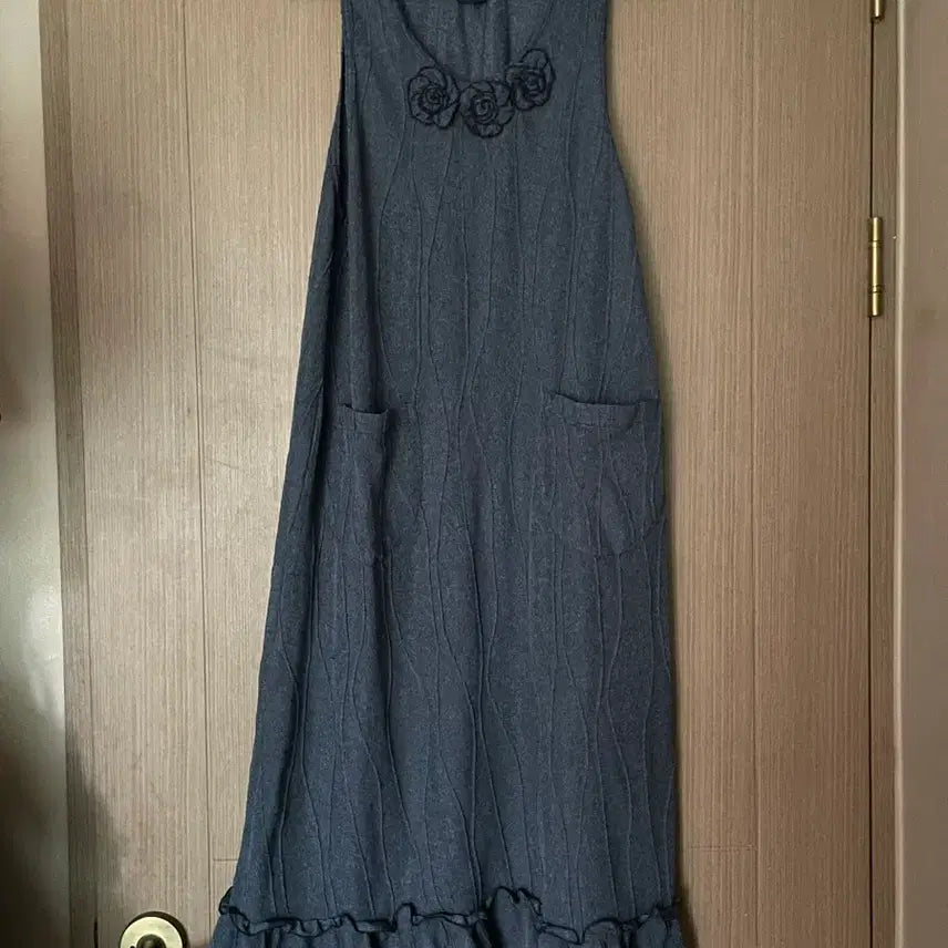 [BUNJANG] Vintage Blue Celadon Embroidered Long Dress / 빈티지 청 자수 롱원피스