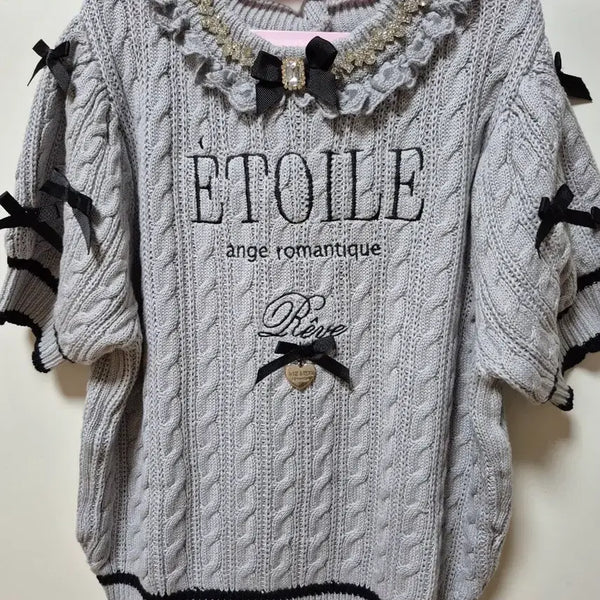 [BUNJANG] Liz Lisa Message Cable Knit Short Sleeve Top / 리즈리사 메세지 케이블 니트 탑 반팔 양산형 지뢰계 양지뢰