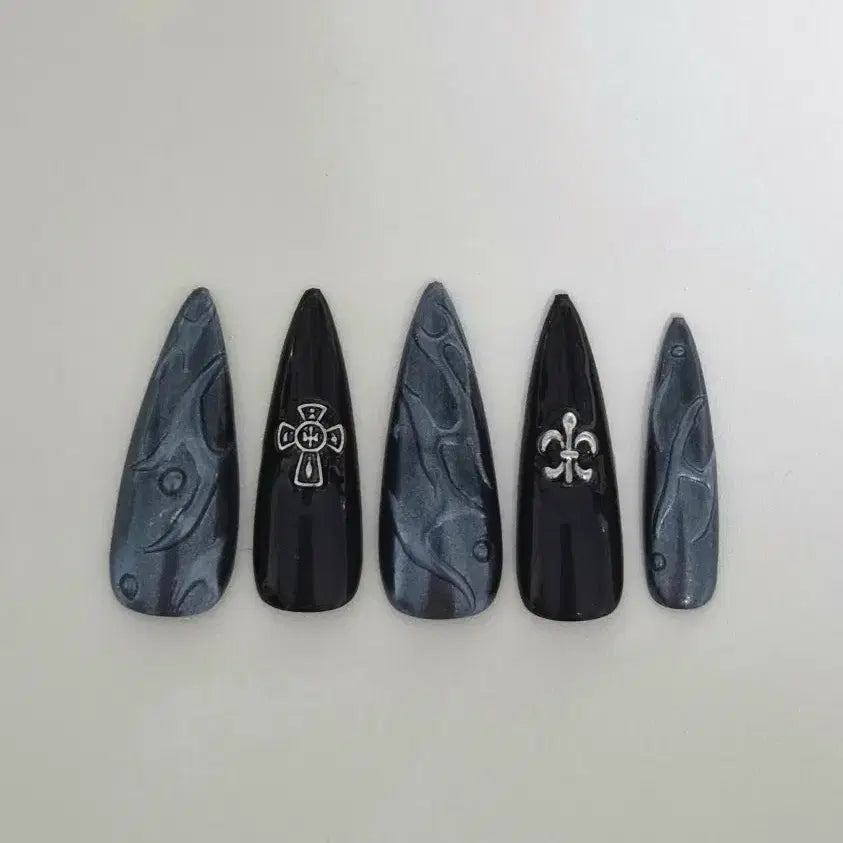 [BUNJANG] Handmade Silver Black Nails / 실버블랙네일