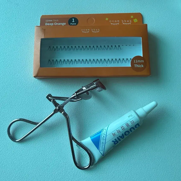 [BUNJANG] Kkambak False Eyelashes Set with Duo Air Eyelash Glue (Clear) and Fillimilli Eyelash Curler / 속눈썹세트 (깜빡 인조속눈썹 11mm 띠끄1기둥, 듀오에어 속눈썹풀 투명, 필리밀리뷰러)