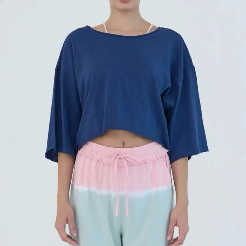 [BUNJANG] Oziz Cropped Jersey Yoga Cover-up - Blue, S / 오즈이즈 크롭 저지 요가 커버업, 블루, S