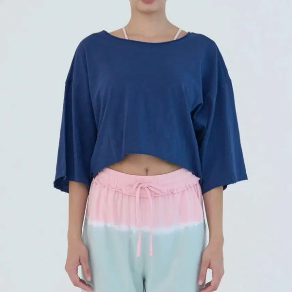[BUNJANG] Oziz Cropped Jersey Yoga Cover-up - Blue, S / 오즈이즈 크롭 저지 요가 커버업, 블루, S
