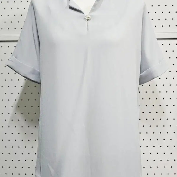 [BUNJANG] OZOC Pearl Embellished Chiffon Short Sleeve Blouse / OZOC오조크 진주장식 블라우스 쉬폰 반팔 블라우스