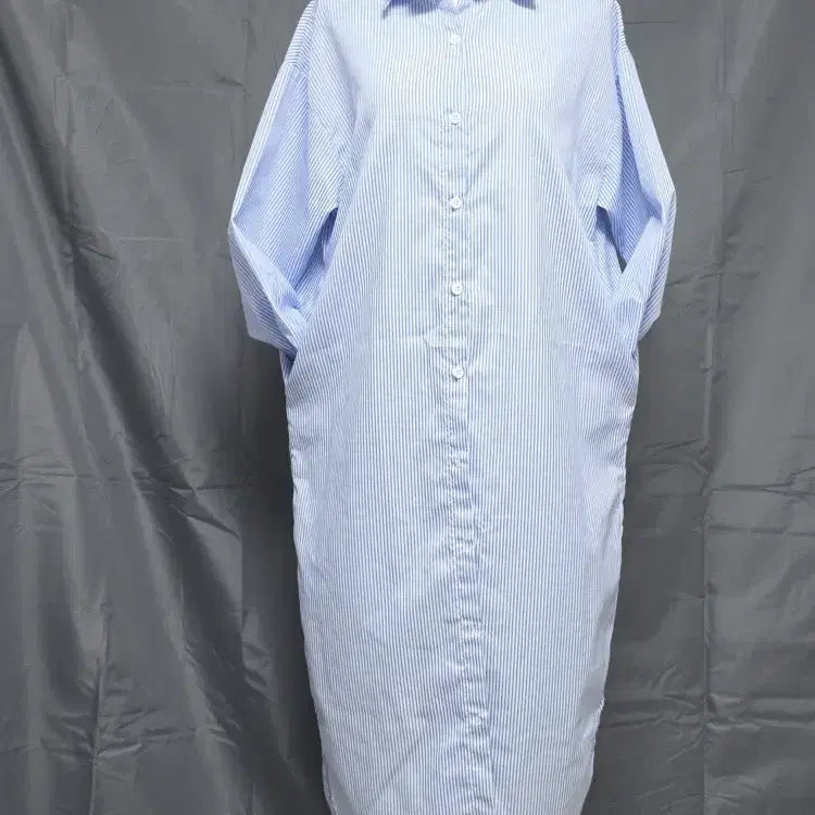 [BUNJANG] Oversized Blue Striped Long Shirt Dress / 빅사이즈 블루 셔츠 롱워피스 F (새것)