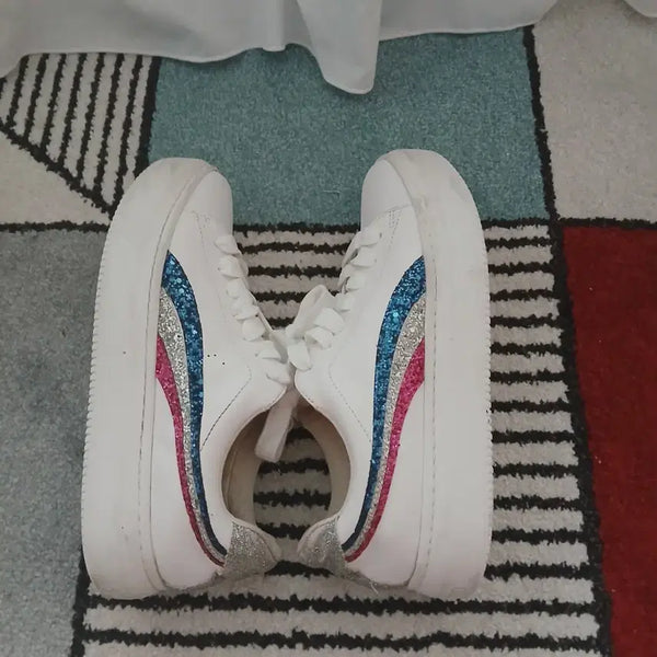 [BUNJANG] STACCATO Platform Sneakers White Pink Blue Glitter 240 / STACCATO  플랫폼 스니커즈 화이트 핑크 블루 글리터 240