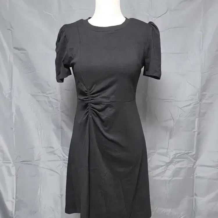 [BUNJANG] Black Pleated Long T-Shirt / 블랙 앞주름 롱 티셔츠 (신축성) F