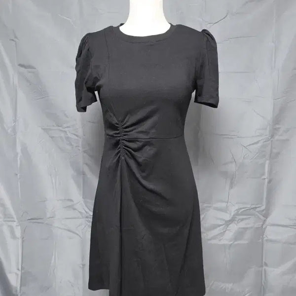 [BUNJANG] Black Pleated Long T-Shirt / 블랙 앞주름 롱 티셔츠 (신축성) F