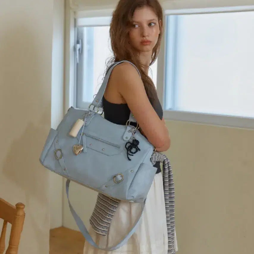 [BUNJANG] Aniotic Studded Ring Shoulder Bag Sky Blue / 아노에틱 스터드 링 숄더백 스카이블루