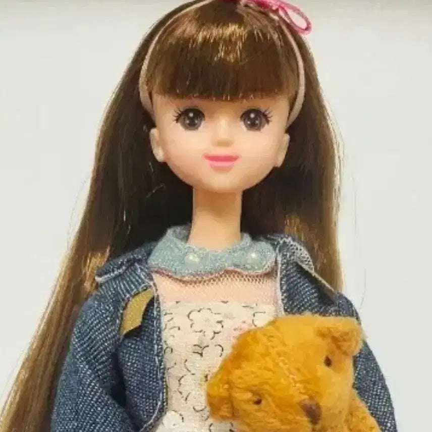 [BUNJANG] Barbie Doll with Brown Hair and Teddy Bear, Includes 2 Outfits and Shoes / 갈색머리 바비인형 과 곰인형  악세사리 의상2벌  구두