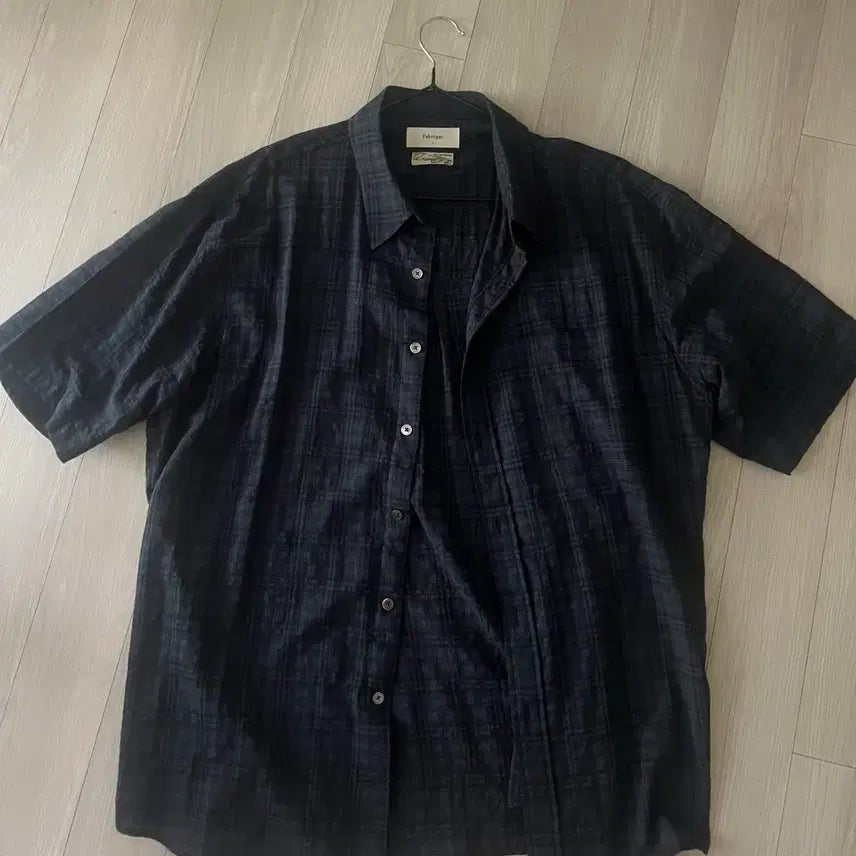 [BUNJANG] Favega Kylie Check Half Shirt Dark Navy / 파브레가 카일리 체크 하프 셔츠 다크네이비 3사이즈