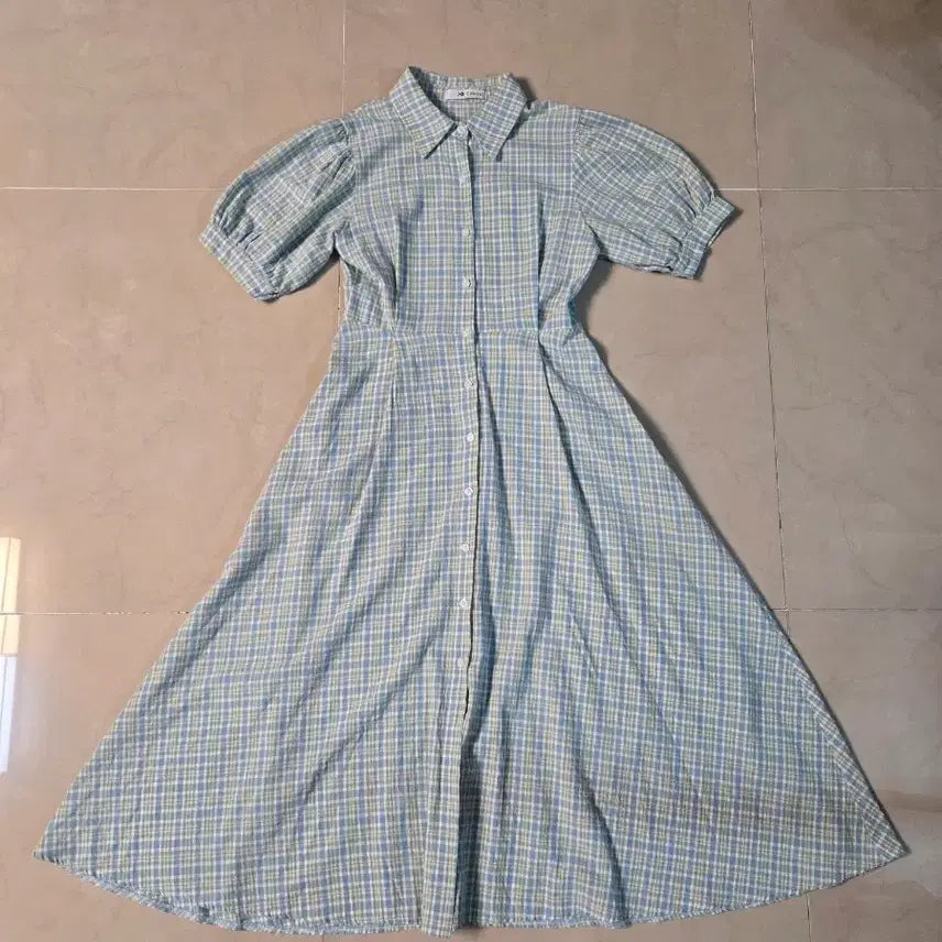 [BUNJANG] Check Pattern Puff Sleeve Dress / 체크 패턴 퍼프 소매 원피스