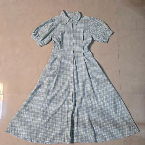 [BUNJANG] Check Pattern Puff Sleeve Dress / 체크 패턴 퍼프 소매 원피스
