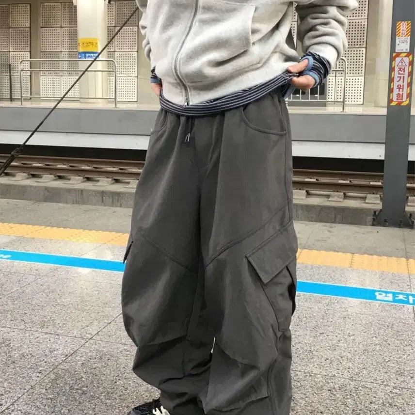 [BUNJANG] Dan Studio Folded Brushed Pants Charcoal / 단 스튜디오 폴디드 기모 팬츠 차콜
