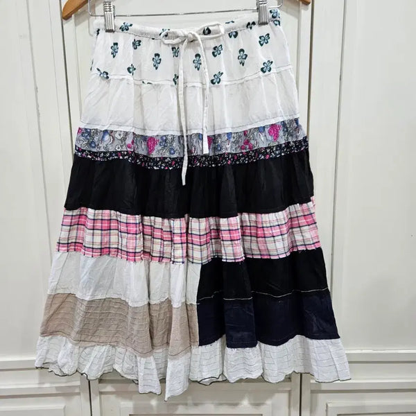 [BUNJANG] Tricot Vintage Patchwork Tiered Skirt / 트리코 빈티지 패치워크 티어드 스커트