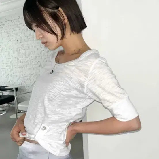 [BUNJANG] 9.hope Kim Ahop Modal Slub Roll-up T (Ivory) / 9.hope 김아홉 모달 slub roll-up T (IV)