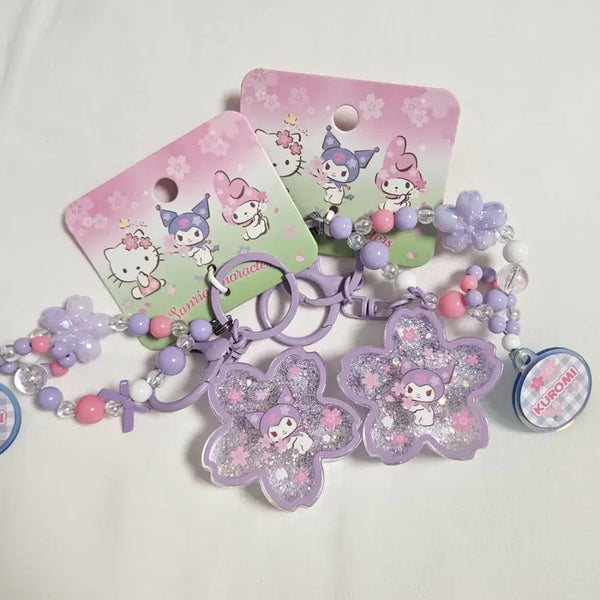 [BUNJANG] Sanrio Kuromi Cherry Blossom Water Keychain / 산리오 쿠로미 벚꽃 워터 키링