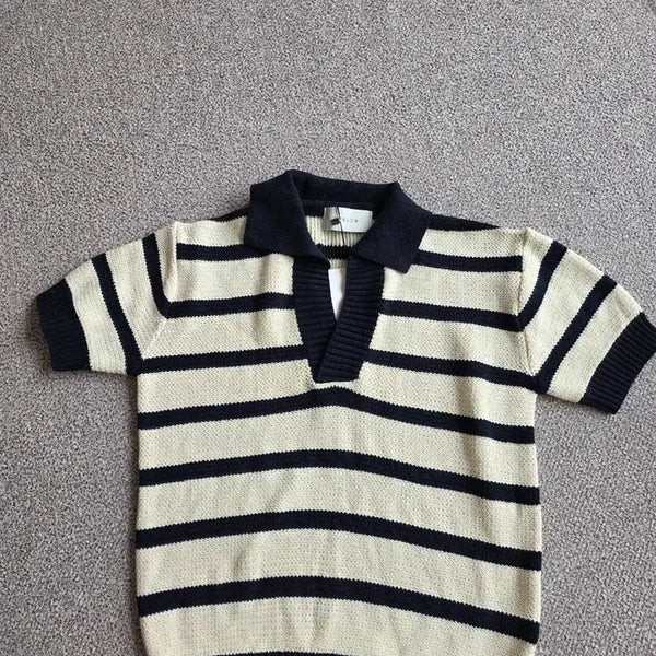 [BUNJANG] BOWLOW Striped Collar Knit - Size M / BOWLOW 스트라이프 카라 니트 M