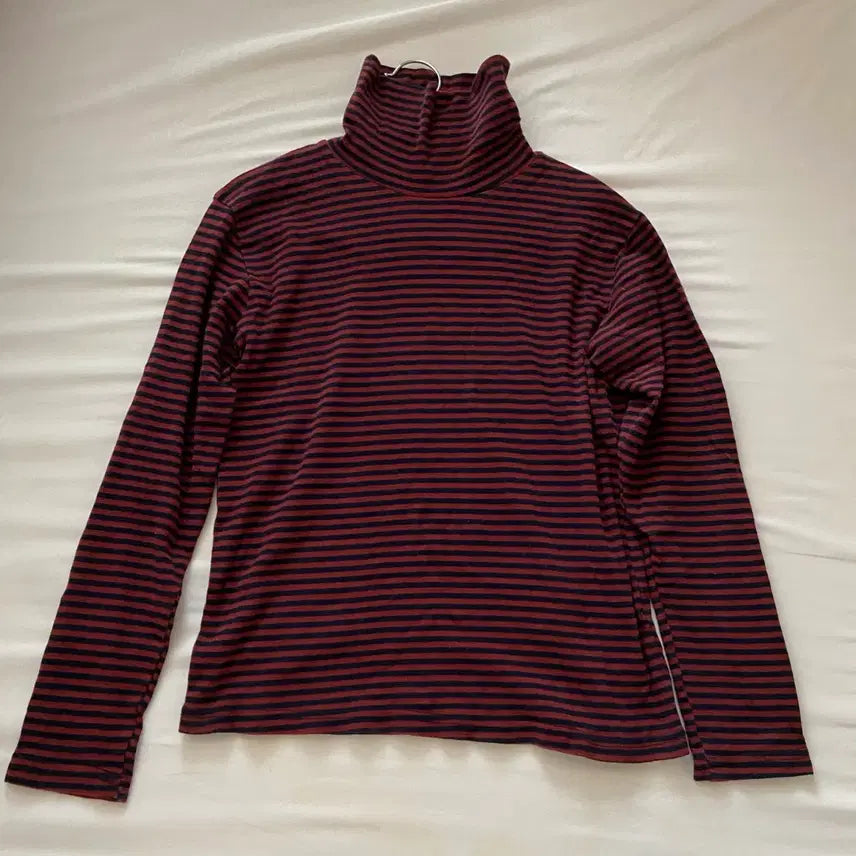 [BUNJANG] Striped Turtleneck T-Shirt / 단가라 스트라이프 목폴라 티셔츠 레이어드