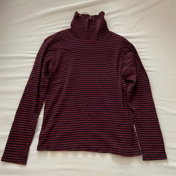 [BUNJANG] Striped Turtleneck T-Shirt / 단가라 스트라이프 목폴라 티셔츠 레이어드