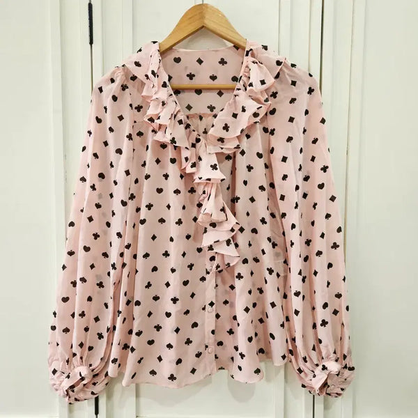 [BUNJANG] SPIRALGIRL Pink Trump Frill Blouse / SPIRALGIRL 핑크 트럼프 프릴 블라우스