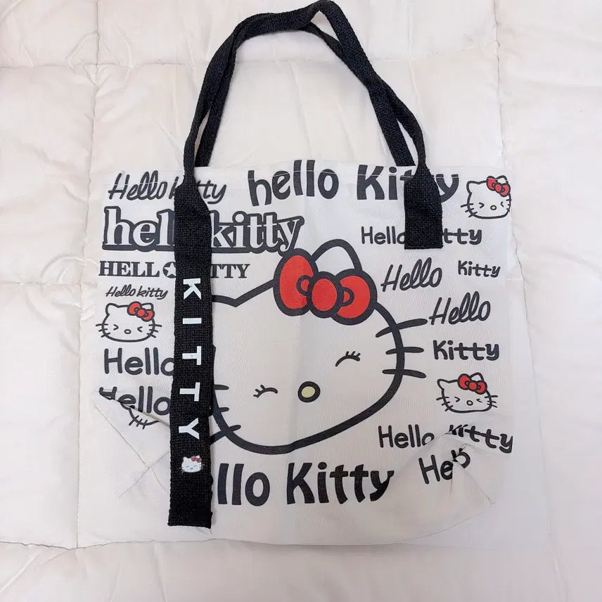 [BUNJANG] Hello Kitty Zipper Tote Bag Black / 헬로키티 끈스트랩 지퍼가방 블랙 새상품/A4 토트백 에코백