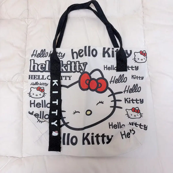[BUNJANG] Hello Kitty Zipper Tote Bag Black / 헬로키티 끈스트랩 지퍼가방 블랙 새상품/A4 토트백 에코백