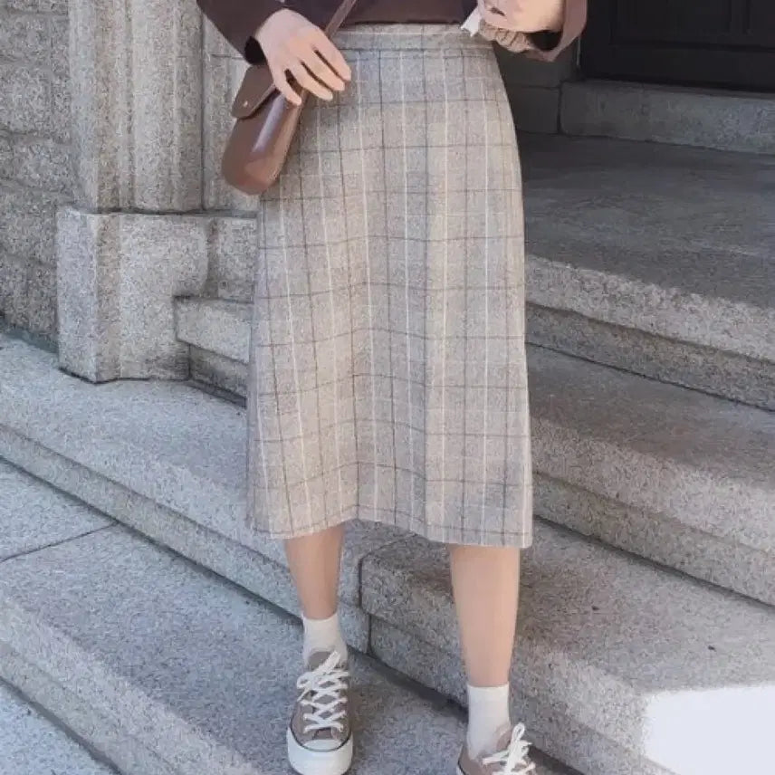 [BUNJANG] Checkered Midi Skirt / 체크 미디스커트 롱스커트 회색 그레이