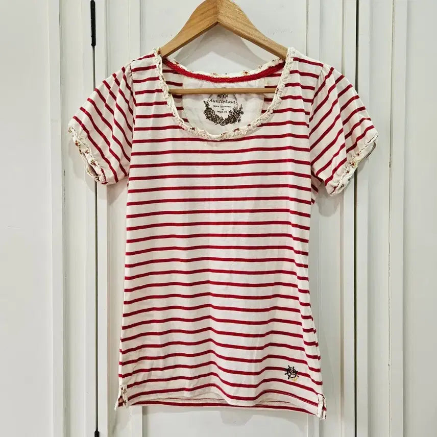 [BUNJANG] Auntie Rosa Red Stripe T-Shirt / Auntie Rosa 레드 스트라이프 티셔츠