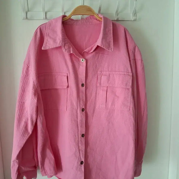 [BUNJANG] Pink Long-Sleeve Shirt Blouse (Size 66-77) / 핑크색 셔츠남방 66~77