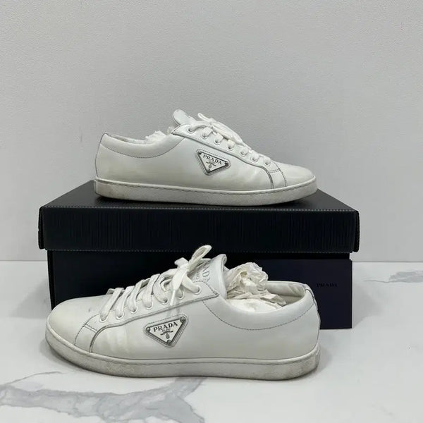 [BUNJANG] Prada Leather Sneakers White Size 7 / [7SIZE]프라다 레더 스니커즈 화이트