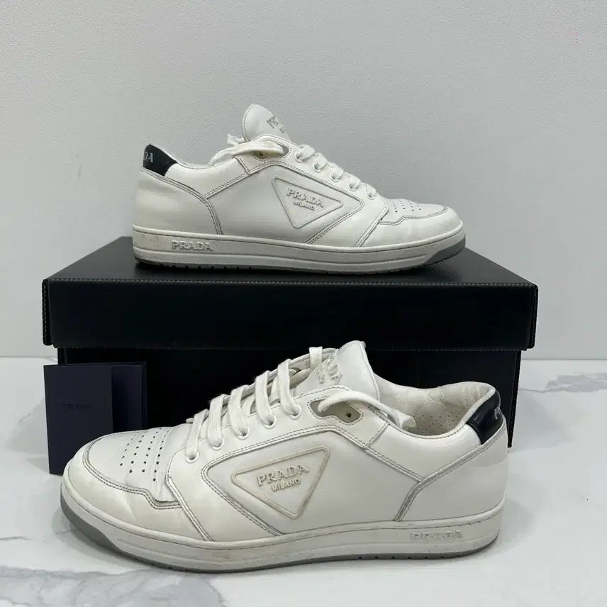 [BUNJANG] Prada Saffiano Leather Sneakers White Size 6.5 / [6.5SIZE]프라다 사피아노 레더 스니커즈 화이트