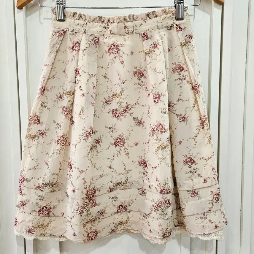 [BUNJANG] Vintage Rose Flower Pleated Skirt / 빈티지 로즈 플라워 스커트