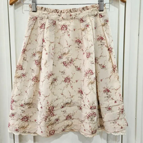 [BUNJANG] Vintage Rose Flower Pleated Skirt / 빈티지 로즈 플라워 스커트