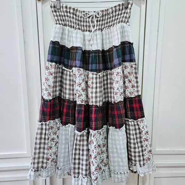 [BUNJANG] Vintage Patchwork Tiered Long Skirt / 빈티지 패치워크 티어드 롱스커트