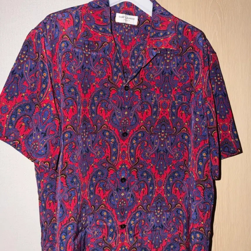 [BUNJANG] Saint Laurent Paisley Print Silk Short Sleeve Shirt (J-Hope Worn) / [BTS 제이홉님 착용] Saint Laurent - Paisley Print Silk Short Sleeve Shirt