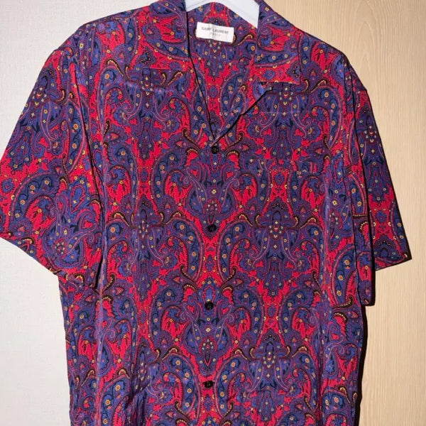 [BUNJANG] Saint Laurent Paisley Print Silk Short Sleeve Shirt (J-Hope Worn) / [BTS 제이홉님 착용] Saint Laurent - Paisley Print Silk Short Sleeve Shirt