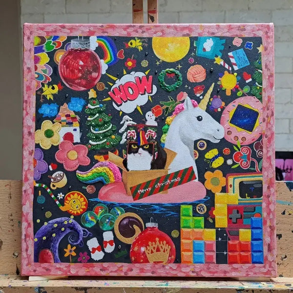 [BUNJANG] Christmas Cat Acrylic Painting Frame / 크리스마스 고양이 아크릴 그림액자입니다