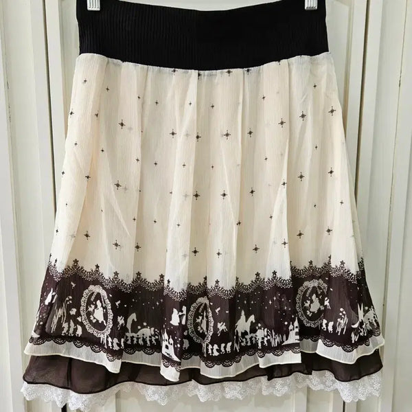 [BUNJANG] Japanese Vintage Fairy Tale Print Lace Skirt / 일본 빈티지 동화 프린트 레이스 스커트