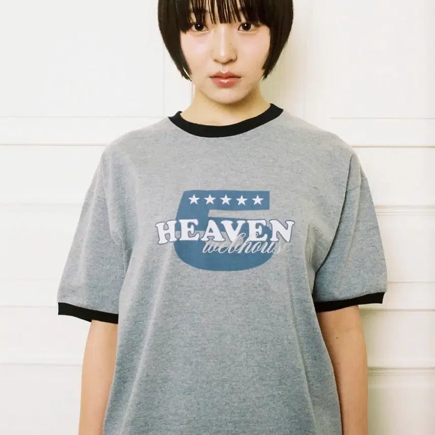 [BUNJANG] WEBHOUSE Heaven Five Ringer T-Shirt Grey / WEBHOUSE 헤븐 파이브 링거티