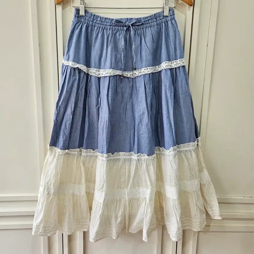 [BUNJANG] Vintage Japanese Blue Lace Long Skirt / 일본 빈티지 블루 레이스 롱스커트
