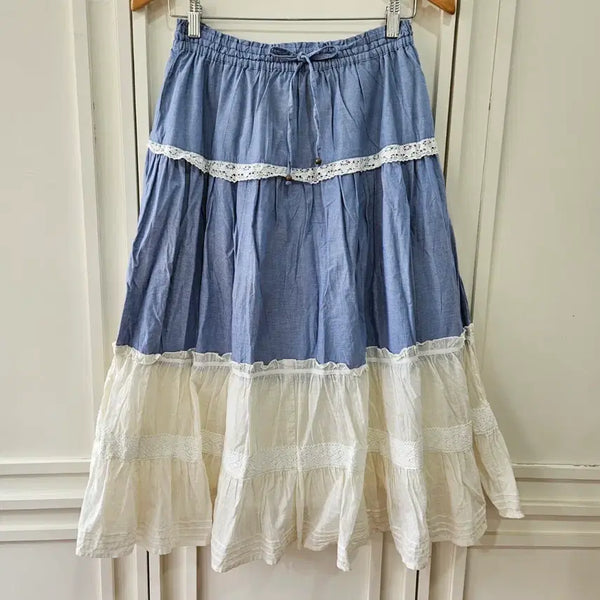 [BUNJANG] Vintage Japanese Blue Lace Long Skirt / 일본 빈티지 블루 레이스 롱스커트