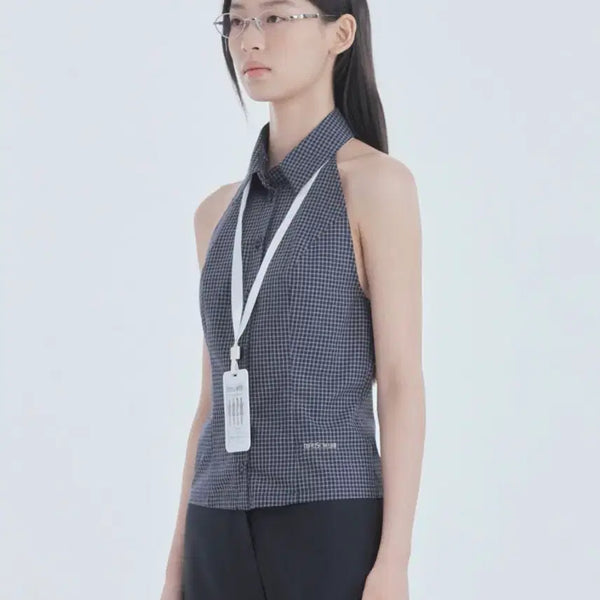 [BUNJANG] Mousoleum Two-Way Collar Halter Shirt - Navy / 마우솔레움 Two-Way Collar Halter Shirt - Navy