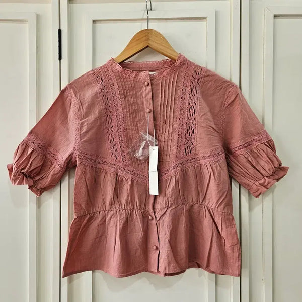 [BUNJANG] Discoat Parisien Coral Pink Lace Blouse / Discoat Parisien 빈티지 코랄핑크 레이스 블라우스